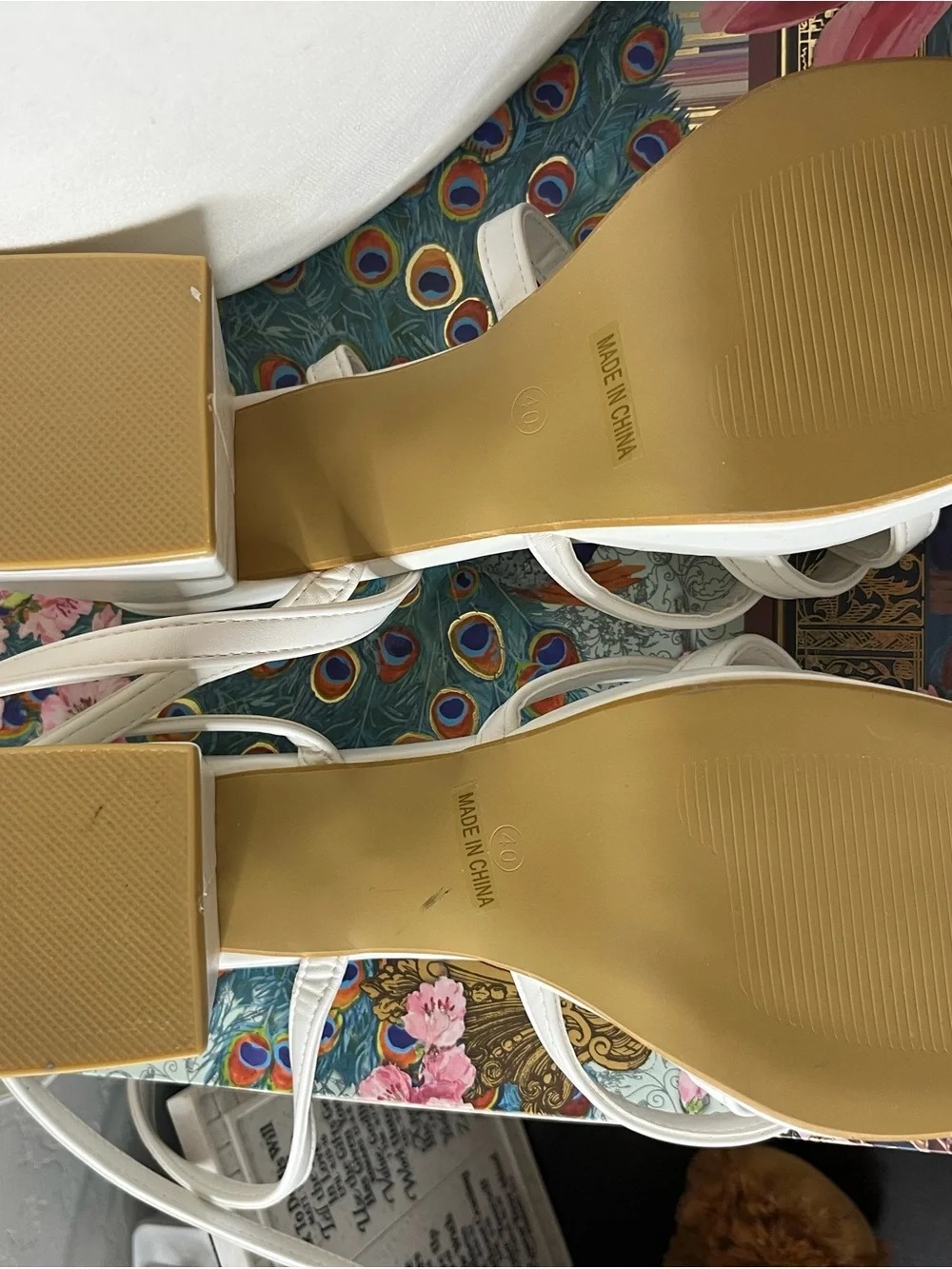 White Strappy Square-Toe Block Heel Sandals - Picture 4 of 4